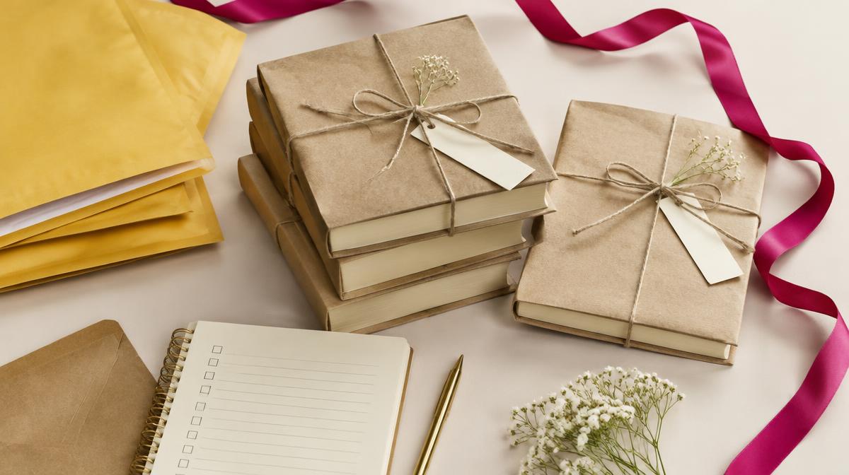Advance reader copies for an ARC campaign wrapped in kraft paper beside a checklist